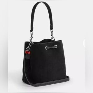 Coach Rowan Bucket Bag In Suede With Cherry Charm🍒 🖤